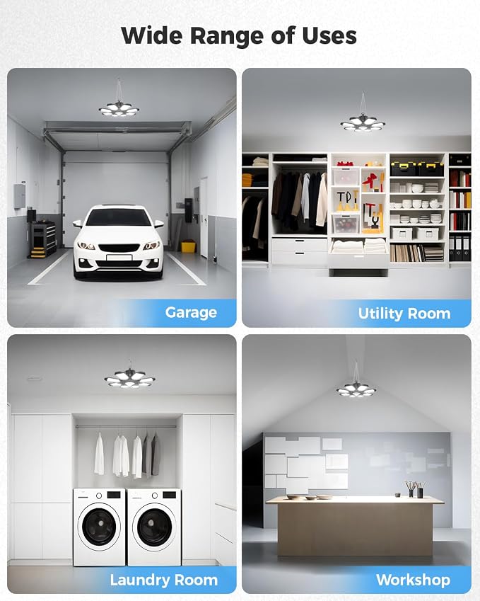 2 Pack Motion Sensor Garage Light Plug in, 6500K Bay Lighting | 25000LM Bright Motion Activated Shop Light, for Garage, Workshop, Utility Room, Basement