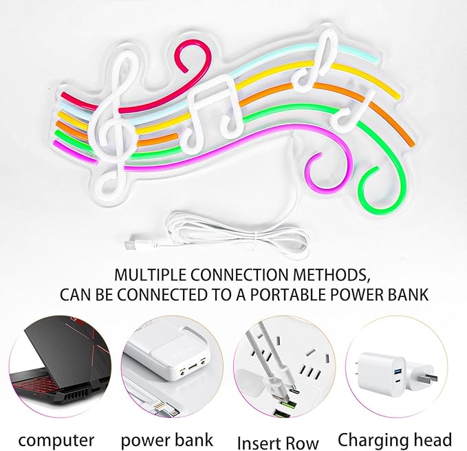 Music Neon Sign Dimmable Musical Note Staff LED Music Neon Light for Bedroom Wall Decor Music Studio Party Birthday Christmas Gifts Kids