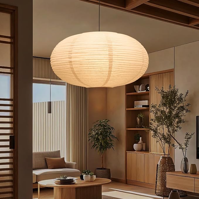 White Oval Paper Lanterns, 16.54" Large Hanging Paper Lantern Shade, 1 Pack | Chinese/Japanese Paper Pendant Lampshade, Handmade, for Party Decoration, Wedding, Home Decor Ceiling Lamp shade