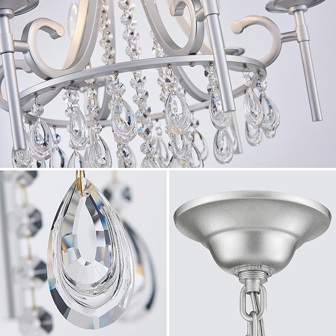 Modern Crystal Chandeliers for Dining Room, 6-Lights Chrome Round Chandelier for Entryway, Crystal Chandelier Pendant Ceiling Lighting Fixture for Living Room Bedroom Kitchen Island Foyer Staircase