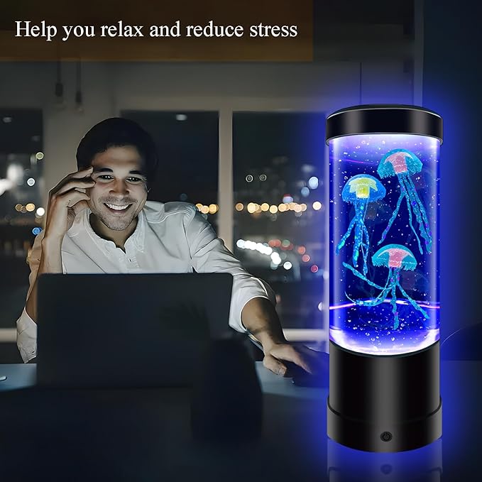 Jellyfish Lamp,7 Color Changing Aquarium Light,USB/Battery Bubble Jellyfish Night Light,Desk Mood Lamp for Home Bedroom Room Office,Tower Jelly Fish Light Lamp Present Decor for Kids Girls Adults Boys