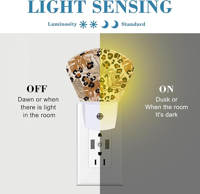 Abstract Leopard Tropical Leaves Night Light Plug into Wall, Camouflage Spots Leaves Night Light with Dusk to Dawn Sensor for Kid Girls Boys Women Men Room, Hallway, Kitchen, Bathroom, Stairs Decor
