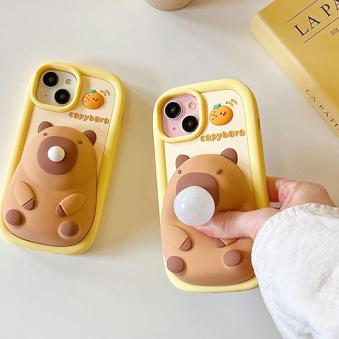 Kawaii Phone Case for iPhone 16 Promax Cute Funny 3D Cartoon Capybara Silicone Protective Case Cover for Women & Girl