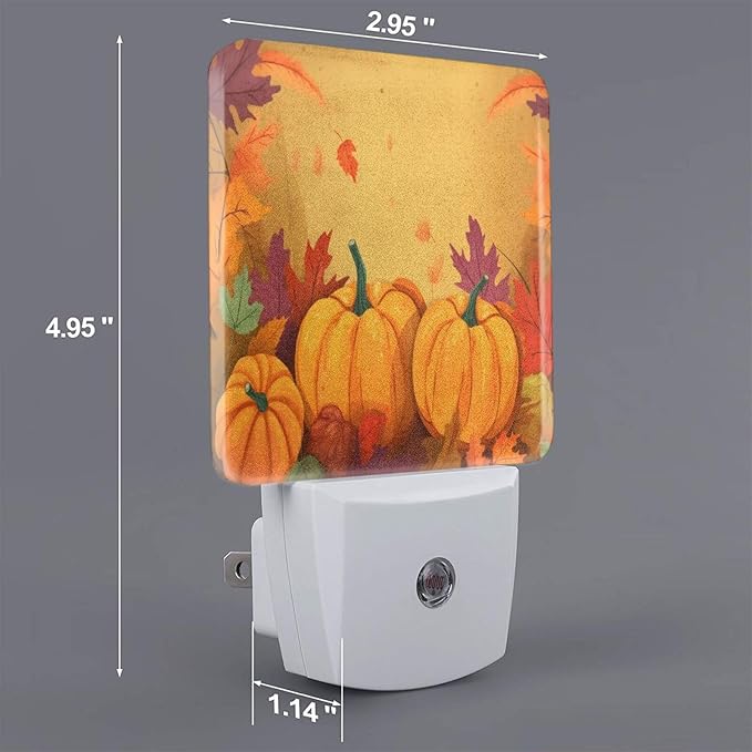 Sunflowers Pumpkins LED Plug-in Night Light 2-Pack, Auto Sensor Emergency Fall Leaf Thanksgiving Nightlights Set of 2 for Dawn Bedroom Kitchen/Dusk Bathroom/Night Stairs Hallway Toilet