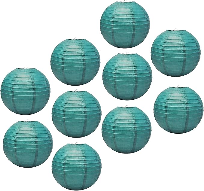 Mudra Crafts Teal Paper Lanterns Wedding Party Decorations - 12 in 10 Round Hanging Ceiling Lanterns, 10 Pack, Decorative Lamp Shades