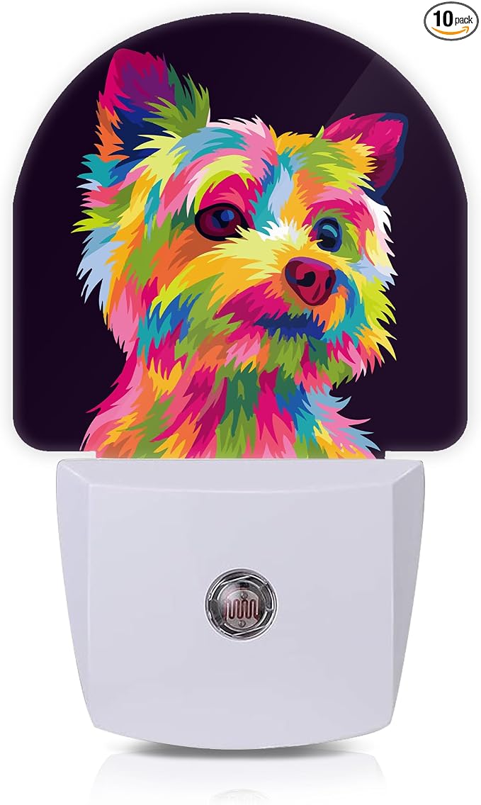 Colorful Cute Dog Night Lights Plug into Wall for Girls Boys Room,Night Light LED Lamp Dusk to Dawn Sensor Round Lamp for Bedroom Bathroom Hallway Home Wall Decor