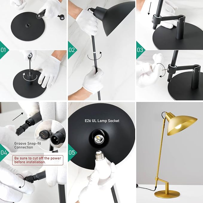 Desk Lamp Modern Industrial 100% Metal Adjustable Table Lamp 24", Natural Light (4000K) with Dimmer, Ideal for Office Bedroom Study Room Living Room Nightstand Bedside Lamps Brass
