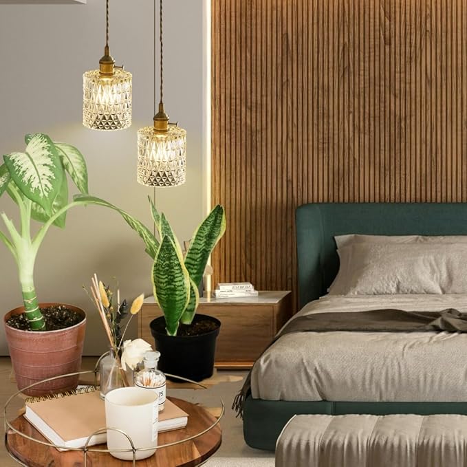 Mini Pendant Light Fixture - Brass Hanging Lamp for Kitchen Island, Bedroom, Entryway, Hallway