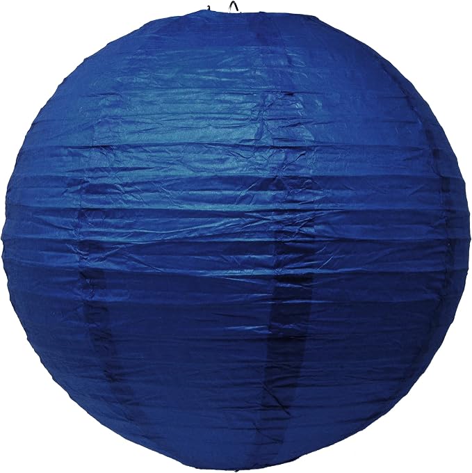 12 Inch Round Chinese Navy Blue Paper Lanterns Hanging Decor | 10 PCs, Reusable, Indoor Outdoor Decorative Lamp Shade, for Ceiling, Wedding, Shower, Party, Festival, Home Decoration