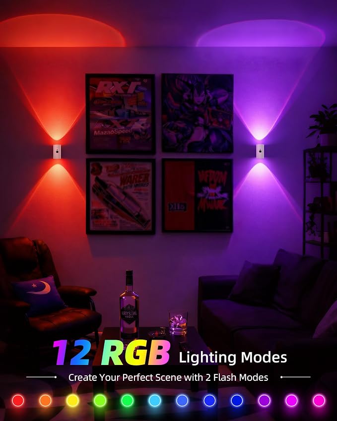 EZVALO Battery Operated Wall Sconce with Motion Sensor, 4000mAh Rechargeable Wall Light, 3 Color Temperatures & 12 RGB, Up & Down LED Lighting for Hallway, Stairs (White, 1 Pack)