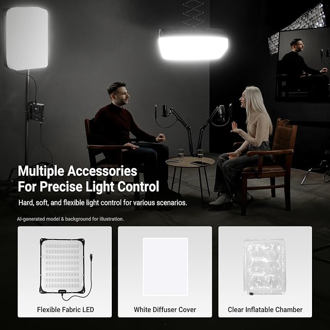 NEEWER 115W Upgraded Inflatable RGB Softbox Video Light, APP/2.4G/DMX Control Flexible LED Folding Panel Lighting 2500K-10000K 14700lux/0.5m CRI96+ for Studio Photography Streaming Recording, FL100C