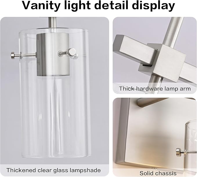 SOLFART 40.1 inch 5 Light Bathroom Vanity Light fixtures Bathroom Light Fixture Over Mirror Brushed Nickel Wall Lights with Glass Shade