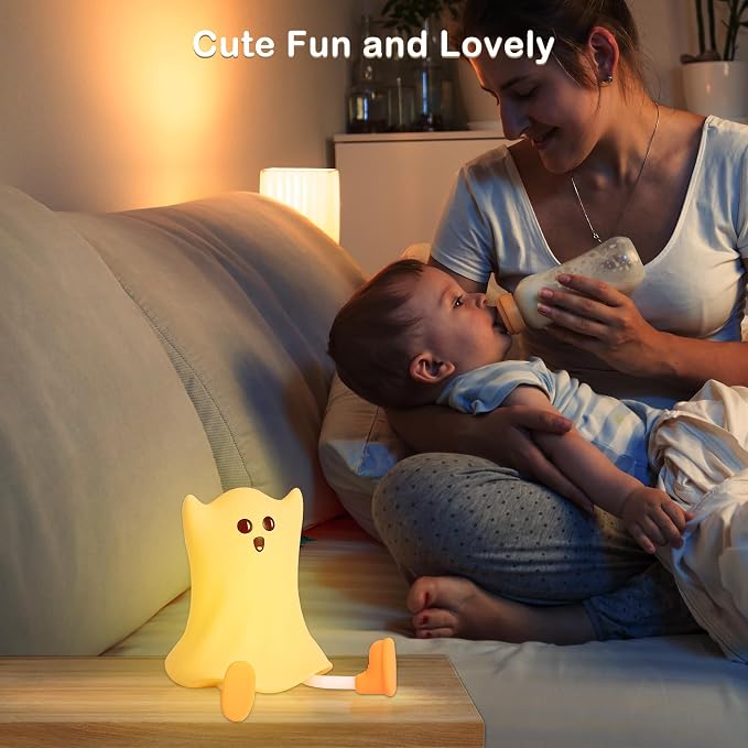 Eelexa Night Lights for Kids: Cute Lamp Rechargeable Toddler Baby Night Light with Timer, Adjustable Brightness, Ideal Holiday Season Gift Choice Halloween Home Decors (Silicone Ghost Lamp)