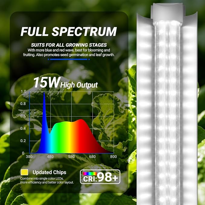 Barrina T8 1FT Grow Light, 5000K Full Spectrum LED Grow Light Strip, 6 Pack | 90W(6x15W), Linkable, High PPFD, V-shaped Reflector, Hanging Plant Growing Lamp for Seed Starting, Greenhouse, Indoor Plants