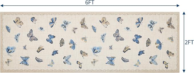 GarveeHome Butterfly Area Rug 2x6, No Slip Washable Rug, Modern Bedroom Rug Under Bed Ultra Carpet, Low-Profile Rugs for Living Room Bedroom Dining Room, Khaki