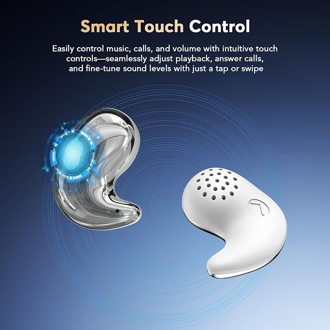 Invisible Sleep Earbuds for Side Sleepers, 3g Zero Pressure Flat Bluetooth Sleeping Headphones, Tiny Hidden Earphones, No Indicator Lights, White Noise Earbuds for All Night Sleep
