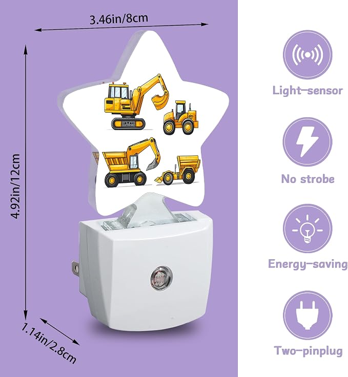 Nightlight,Cartoon Construction Vehicles Decorative Night Lights Plug Into Wall,Night Light with Auto Sensor for Bedroom,Nursery,Hallway,Stairway,Gifts