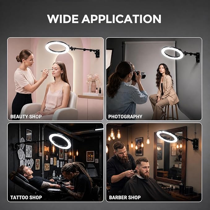 18 Inch Ring Light with Wall Mount Stand, Bi-Color LCD Display 55W 3000-5800K CRI≥97 Light Ring for Video Recording/Photography/Beauty Shop/Tattoo/Barber