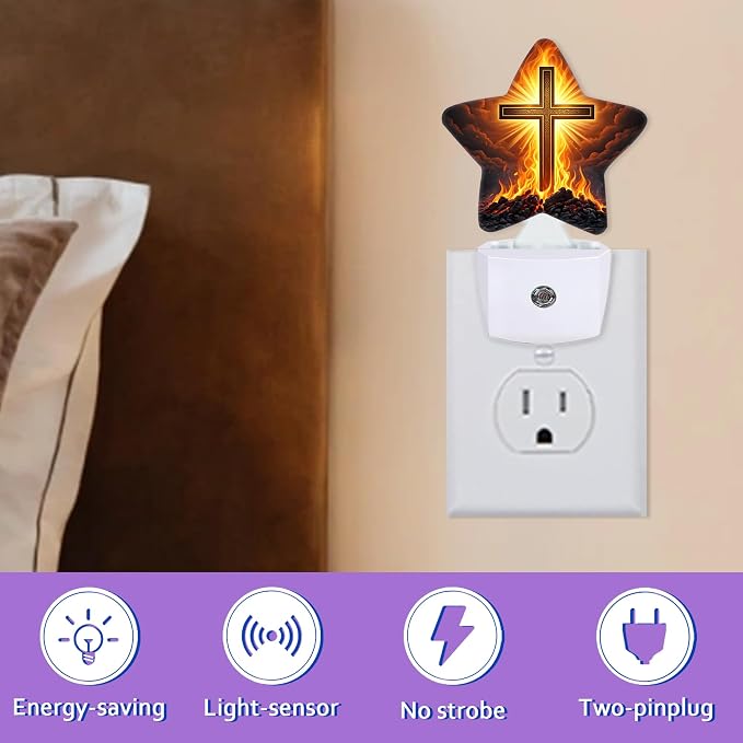 Easter Cross Night Lights Plug Into Wall,Fire Stone Dusk to Dawn Light Sensor Night Light for Kids, Energy Efficient Sleep Friendly Lamp for Bedroom Bathroom Nursery