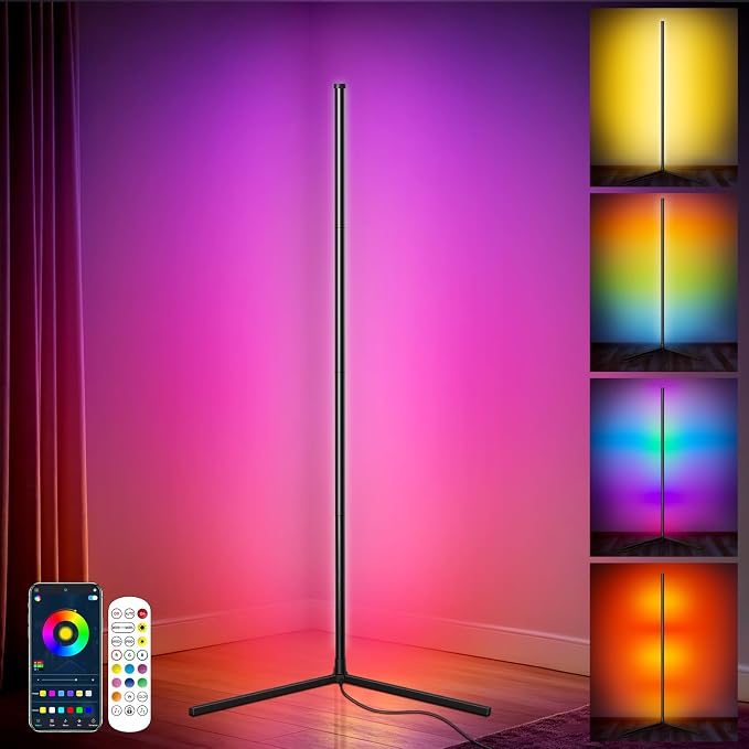 MOMSIV RGB Corner Floor Lamp, LED Corner Light with 16 Million Colors | 200+ Dynamic Effects, Modern Design, Music Sync, Control By Remote & APP, for Bedroom, Living Room, Office, Gaming Room