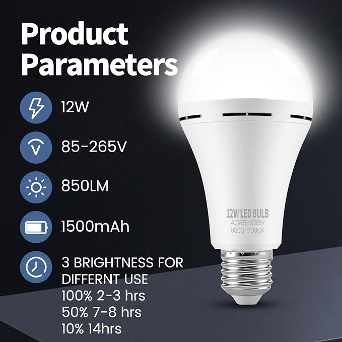 Rechargeable Emergency LED Light Bulbs for Home Power Failure | Listed Battery Operated Light Bulb Power Outage Camping Reading Lighting Hurricane 12W 800LM E26 10 PK (Daylight)