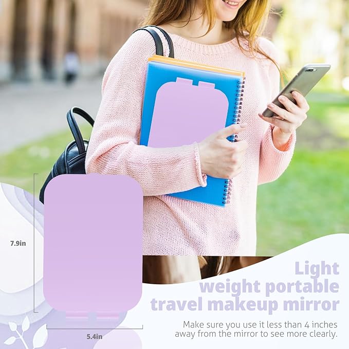 Travel Makeup Mirror, Portable Rechargeable Mirror with Lights | USB-Rechargeable, 3 Color LED Lighting, Adjustable Brightness, 7.9x5.4 inch, 1200mAh Battery, Gift for Women and Girls,Purple