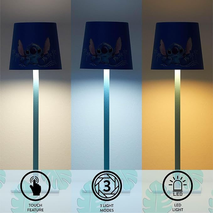 Disney Lilo and Stitch Kids Touch Night Light Lamp, Rechargeable Battery Operated Bedroom Table Lamp with Touch On/Off, Portable LED Desk Light with Charging Cord for Nursery & Children’s Room