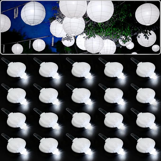 ZGWJ Paper Lantern Lights Battery Operated, 20 Pack Hanging Small LED Lights for Lantern, Balloon,Wedding,Party, Decorative Lighting for Outdoor Indoor Halloween Christmas Decorations White