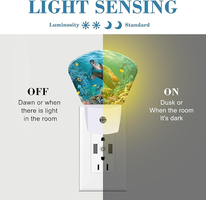 Sea Coral Turtle Underwater World Night Light for Kids Girls Boys, Sea Turtle LED Night Light Plug into Wall with Dusk to Dawn Sensor for Bedroom, Hallway, Kitchen, Bathroom, Stairs Decor