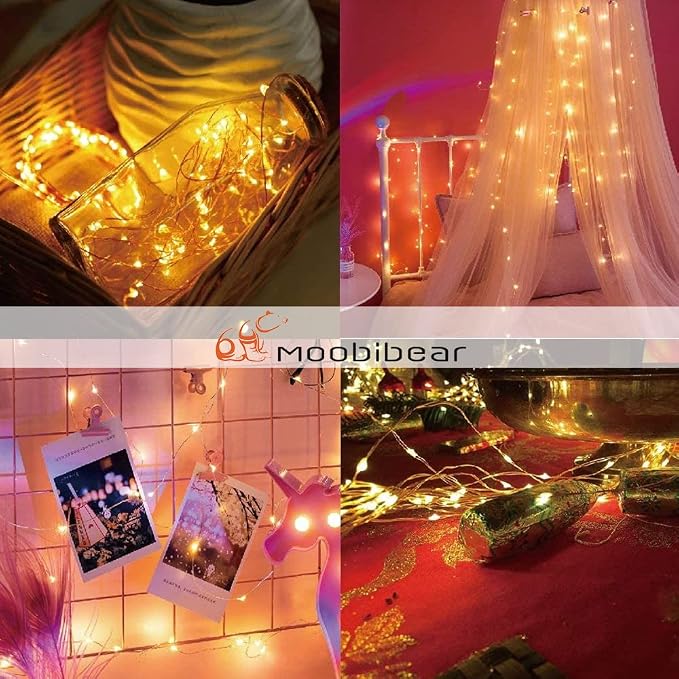 Waterproof Fairy String Lights Plug in with 24 Keys Remote, 33ft 100LEDs Warm White Dimmable Starry Copper Wire Light for Indoor & Outdoor Wedding Birthday Valentines Day Decor