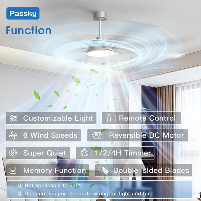 80 Inch Ceiling Fans with Lights and Remote, Nickel Modern Ceiling Fan | Reversible DC Motor, Timer, 3CCT, Dimmable, Quiet, Ceiling fan For Living Room, Patio Farmhouse, Indoor/Outdoor