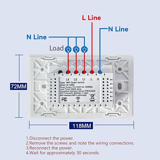 WiFi Smart Light Switch,3-Button Single Gang 2.4GHz Wi-Fi Touch Switch, Neutral Wire Required,Work with Smart Life/Tuya App and Alexa,White