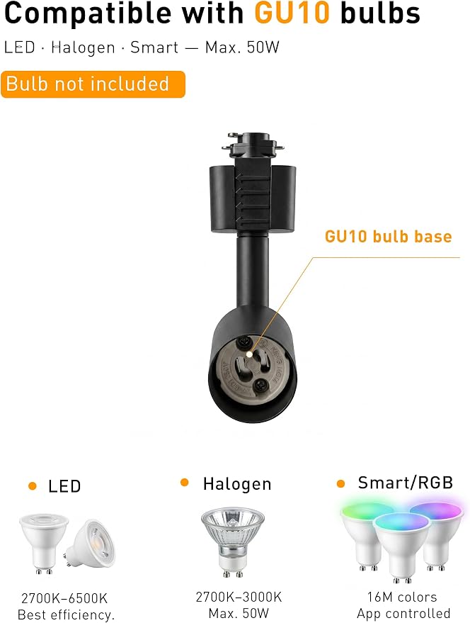 CLOUDY BAY [12 Pack] H Type Track Lighting Heads to Gu10 Base Socket Light Direction Adjustable,Black
