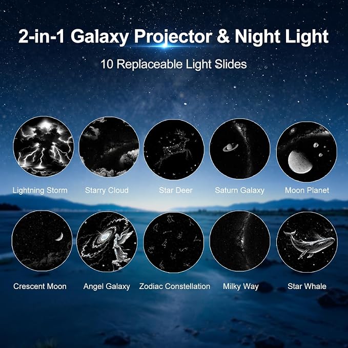 Galaxy Projector Night Light, 2-in-1 USB Star Lamp Kids Gift for Bedroom | Adjustable Brightness, Car & Room Wall Ceiling Decor