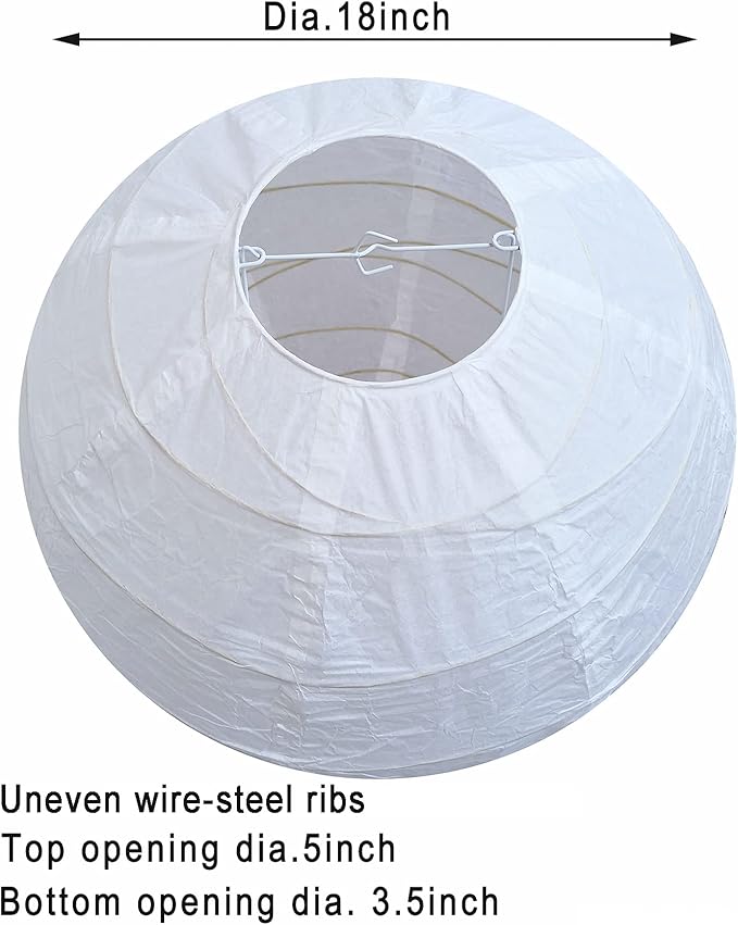 18 inch White Round Paper lantern Lamps, Paper Lamp Shade, Chinese Lantern, Hanging Rice Paper Lampshade for Weddings, Birthdays, Parties and Events (White-18inch-2PCS)