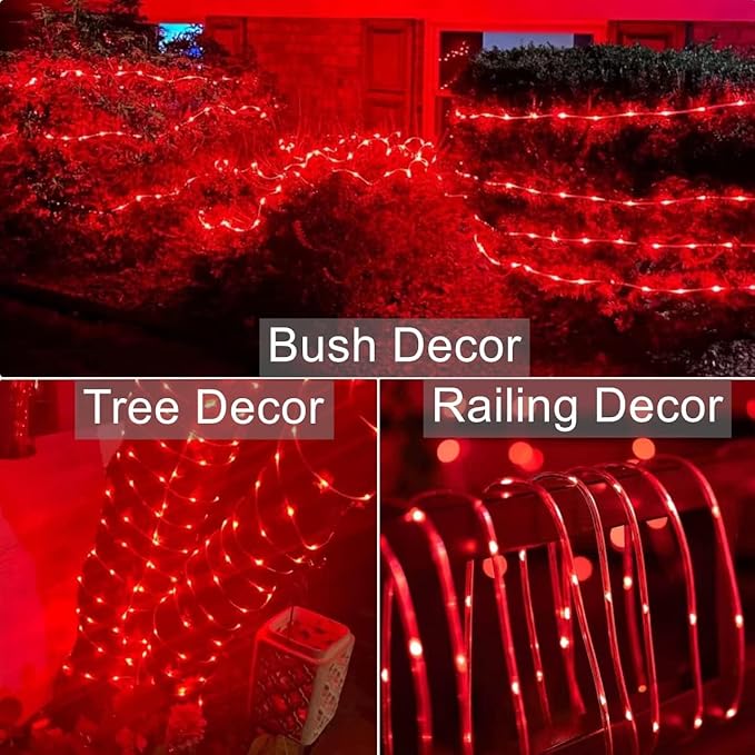 QITONG Red Solar Rope Lights Outdoor, 2 Pack Each 33ft 100 LED String Light, 8 Modes Fairy Lights in Clear Thin Tube with 8 Modes