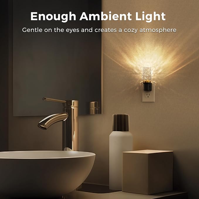 L LOHAS LED Night Light, Dimmable Night Lights Plug into Wall, Light Sensor | Automatic Nightlights Plug in, 3000K 100LM, LED Acrylic Nightlight, Crystal Decorative, Hallway Bedroom Bathroom, 1 Pack