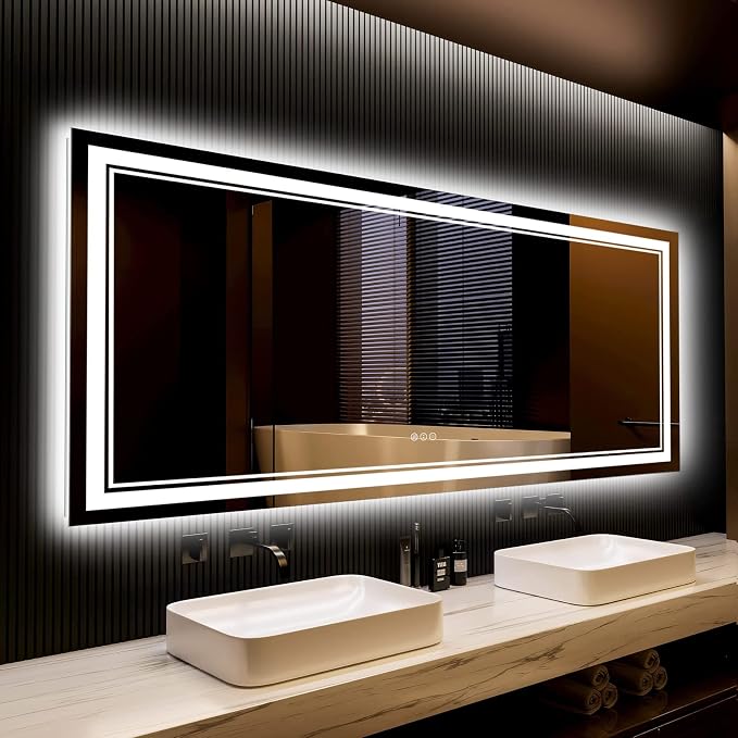 84x32 LED Bathroom Mirror, Backlit & Front Lit Lighted Mirror | Anti-Fog Vanity Mirror with Lights, 3 Color Dimmable, Memory, Shatterproof, Tempered Glass, CRI95, UL Listed, Wall Mounted