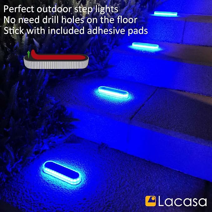 Lacasa Solar Deck Lights, 4 Pack 40LM Solar Powered Step Lights Blue Light, LED Dock Light Outdoor In-Ground Lights IP68 Waterproof Auto ON/Off for Garden Stairs Driveway Pathway Lighting