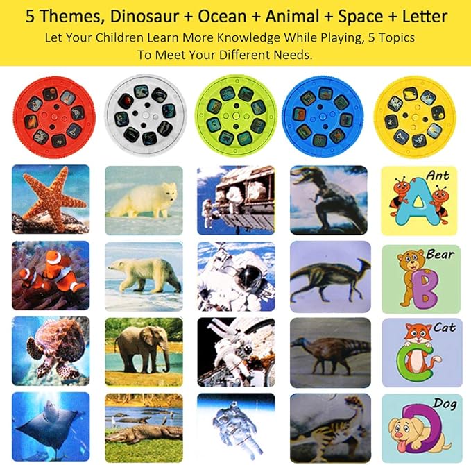 Yeelan 2PCS Projector Torch Projection Light Torches lamp Flashlight Dinosaur, Sea Animals, Space, Animal, 26 Letter Educational Learning Bedtime Night Light for Child,Kids (120 Images, 5 Themes)