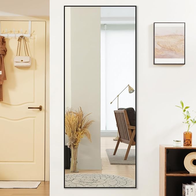 DUMOS Full Length Mirror 64"x21" Full Body Floor Mirrors for Bedroom or Cloakroom, Can Stand Alone, Hang or Lean Against Wall, Tall Wall Mirror with Stand, Black
