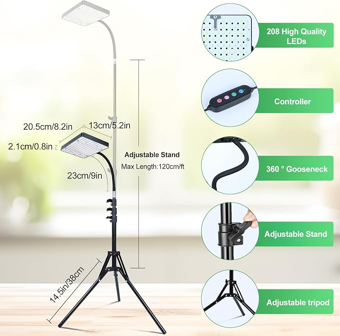 2026 Grow Light with Stand, 4/8/12/16/20H Timer, 25 Watt Power Draw, NO Need Adapter, Bright Enough for Indoor Tall Plants, Bonsai Tree, Daisy Chain Function, 40"-64" Height Adjustable