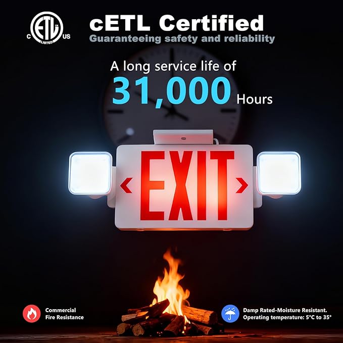 12 Pack Exit Signs with Emergency Lights, Adjustable Double Head-Hardwired with Battery Backup for Business, AC 120-277V,ETL Certified, Wall/Ceiling Mount