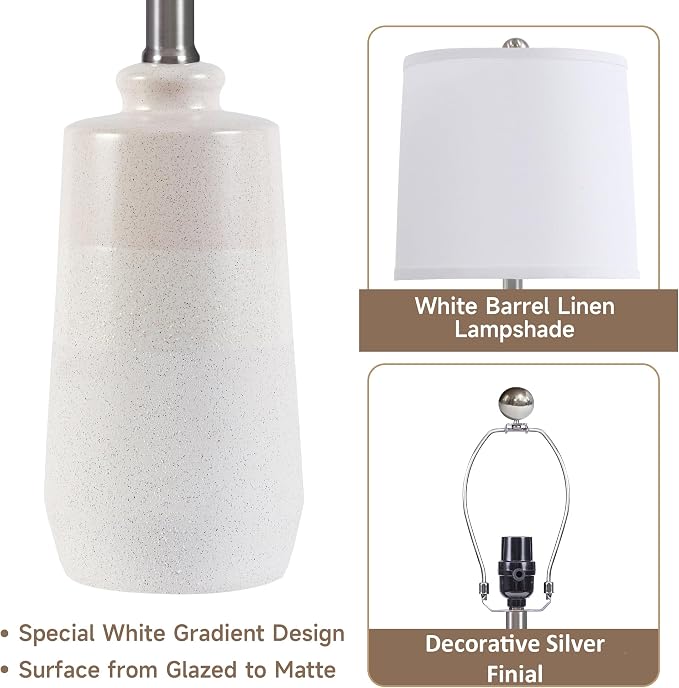 20.5" Ceramic Nightstand Lamps Set of 2 for Bedroom, White End Table Lamps | Minimalist Table Lamps for Living Room, All-White Ceramic Lamps, Matte Finish, Premium Ceramic, Beige Lamps for Sofa Table