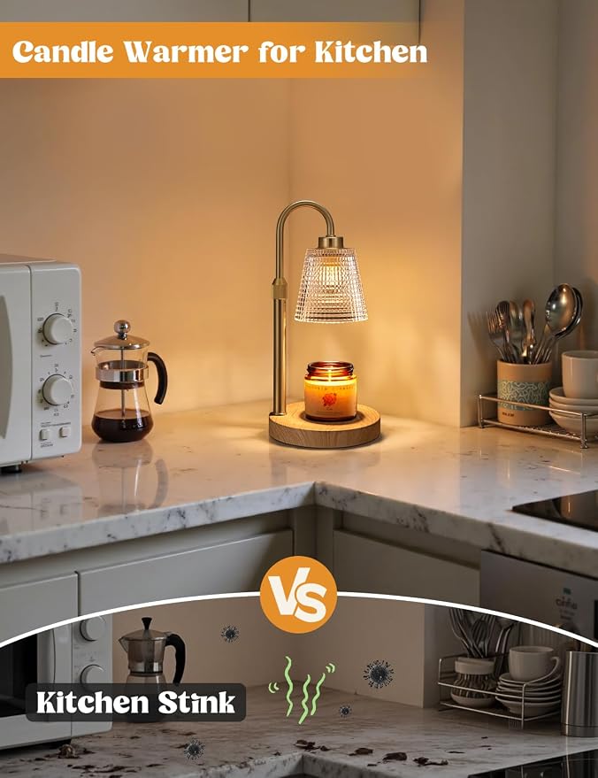 Innqoo Wood Color& Clear Candle Warmer Lamp with Timer, Dimmable Candle Warmer for Jar Candles, Height Adjustable Wax Melts Warmer, Birthday Gifts for Women Mom, House Warming Gifts New Home Decor