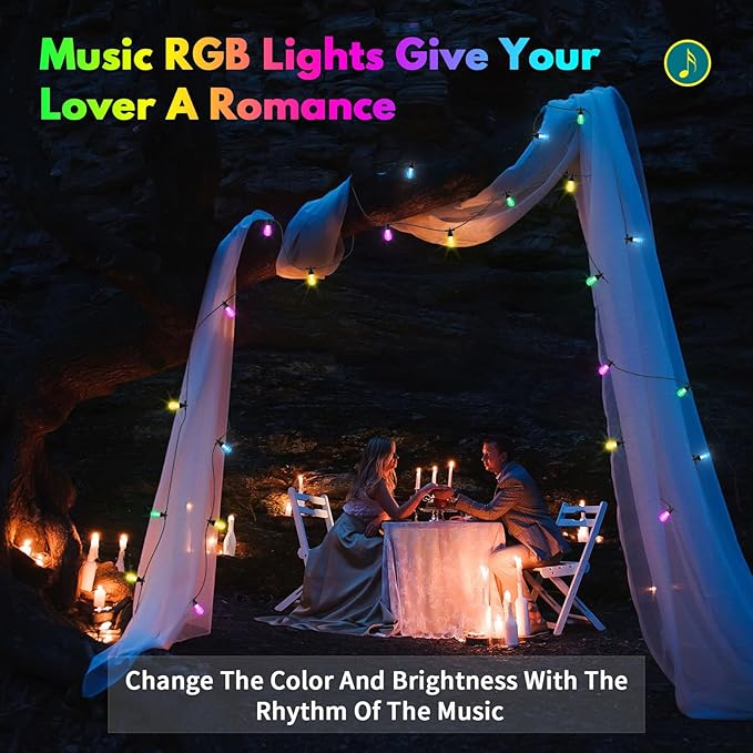 BBG Color Changing Outdoor String Lights Waterproof, 50FT Patio Lights | 20 Shatterproof LED Bulbs, RGBW 2700K Warm White, Smart App and Remote Control, Custom Colors, Dimmable, Music Sync and Timer