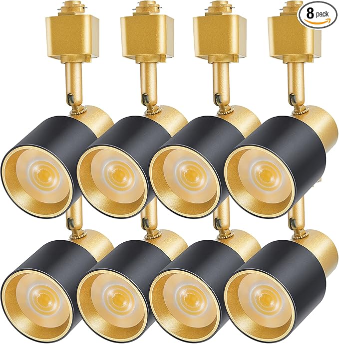 10W H Track Lighting Heads 3000K Warm White Track Light Head Flxible Bright Black Gold Dimmable LED Track Lighting Fixtures for Accent Kitchen Office, Flicker Free CRI90+ 24° 900lm Pack of 8