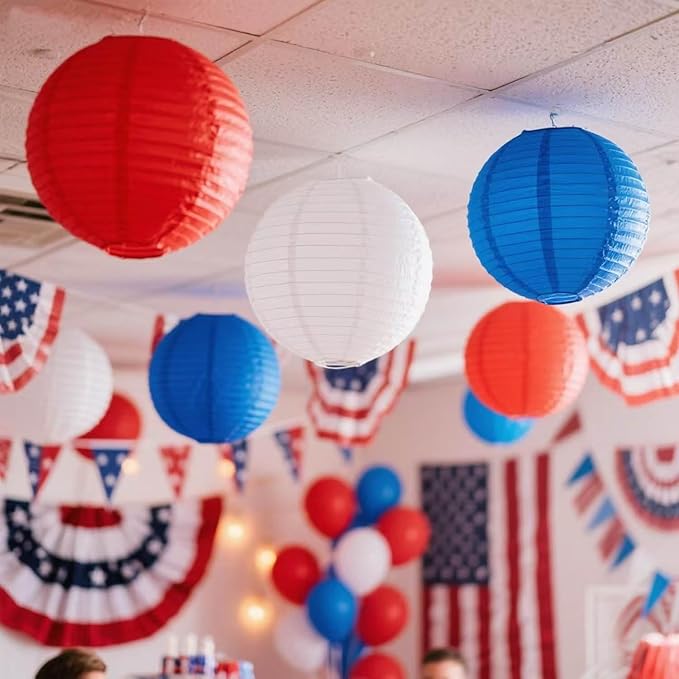 Red -White and Blue Paper Lanterns 12Pcs Hanging Lanterns for Birthday Party, Wedding, Home Decor, Baby Shower Festive Decoration