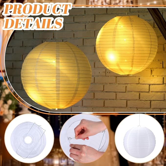 Glooglitter 5 Pcs 20 Inch Large White Paper Lanterns Gaint Chinese Moon Round Paper Lamp Japanese Jumbo Hanging Lanterns for Wedding Graduation Bridal Shower Birthday Party Supplies Decoration