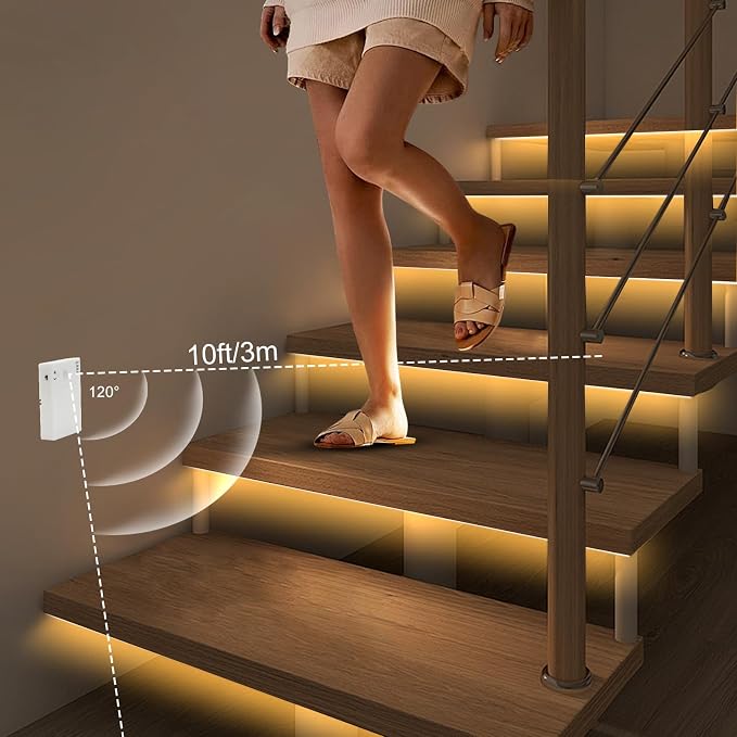 2 Pack Battery COB Motion Sensor Strip Lights with Day & Night Modes | 6.6Ft 640 LED Under Cabinet Flexible Tape Lights for Bedroom Kitchen Stair Shelf, 2700K Warm White